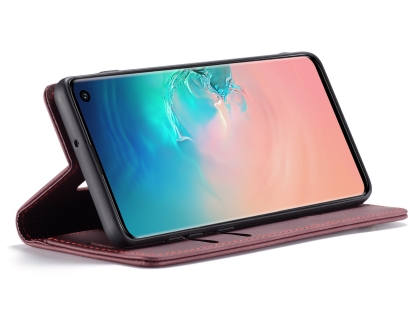 CaseMe Slim Synthetic Leather Wallet Case with Stand for Samsung Galaxy S10 - Burgundy