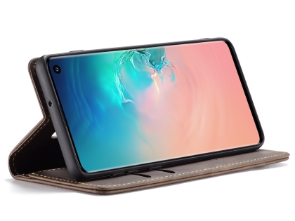 CaseMe Slim Synthetic Leather Wallet Case with Stand for Samsung Galaxy S10 - Chocolate