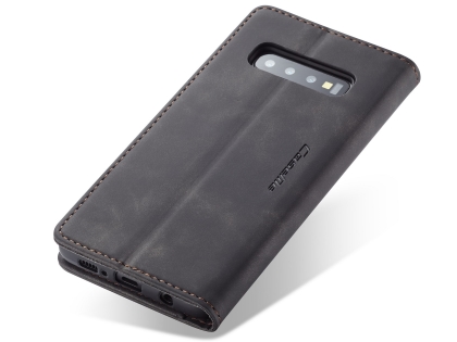 CaseMe Slim Synthetic Leather Wallet Case with Stand for Samsung Galaxy S10+ - Charcoal