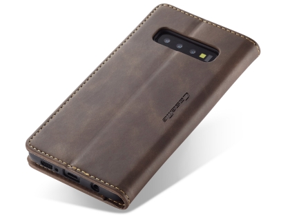 CaseMe Slim Synthetic Leather Wallet Case with Stand for Samsung Galaxy S10+ - Chocolate