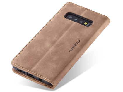 CaseMe Slim Synthetic Leather Wallet Case with Stand for Samsung Galaxy S10+ - Tan