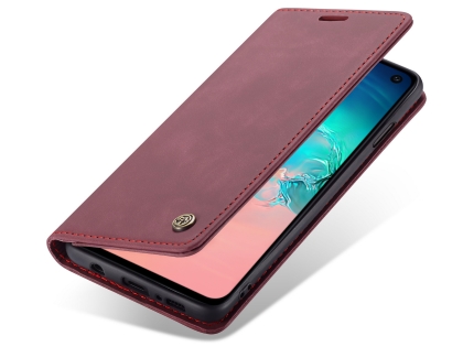 CaseMe Slim Synthetic Leather Wallet Case with Stand for Samsung Galaxy S10e - Burgundy Leather Wallet Case