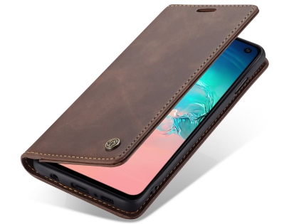 CaseMe Slim Synthetic Leather Wallet Case with Stand for Samsung Galaxy S10e - Chocolate Leather Wallet Case