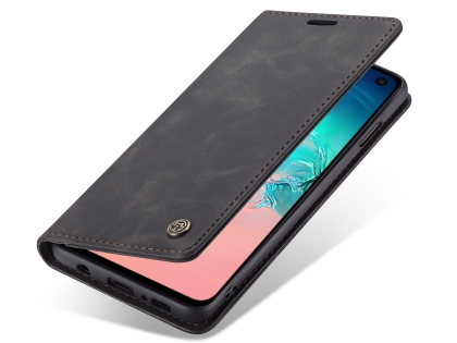 CaseMe Slim Synthetic Leather Wallet Case with Stand for Samsung Galaxy S10e - Charcoal Leather Wallet Case