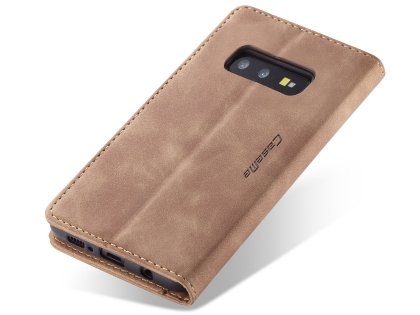 CaseMe Slim Synthetic Leather Wallet Case with Stand for Samsung Galaxy S10e - Tan