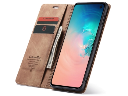 CaseMe Slim Synthetic Leather Wallet Case with Stand for Samsung Galaxy S10e - Tan
