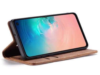 CaseMe Slim Synthetic Leather Wallet Case with Stand for Samsung Galaxy S10e - Tan