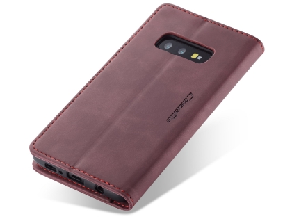 CaseMe Slim Synthetic Leather Wallet Case with Stand for Samsung Galaxy S10e - Burgundy