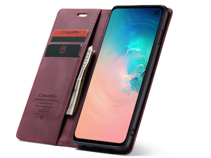CaseMe Slim Synthetic Leather Wallet Case with Stand for Samsung Galaxy S10e - Burgundy