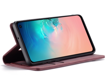 CaseMe Slim Synthetic Leather Wallet Case with Stand for Samsung Galaxy S10e - Burgundy
