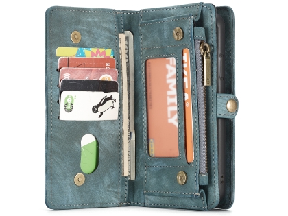 CaseMe 2-in-1 Synthetic Leather Wallet Case for iPhone XR - Teal/Ash