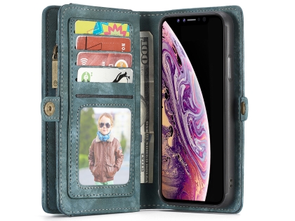 CaseMe 2-in-1 Synthetic Leather Wallet Case for iPhone XR - Teal/Ash
