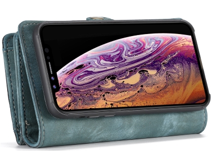 CaseMe 2-in-1 Synthetic Leather Wallet Case for iPhone XR - Teal/Ash