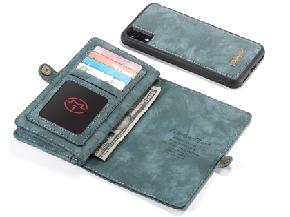 CaseMe 2-in-1 Synthetic Leather Wallet Case for iPhone XR - Teal/Ash