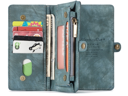 CaseMe 2-in-1 Synthetic Leather Wallet Case for iPhone XR - Teal/Ash