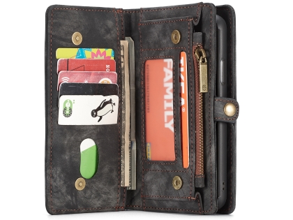 CaseMe 2-in-1 Synthetic Leather Wallet Case for iPhone XR - Khaki/Grey