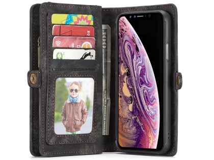 CaseMe 2-in-1 Synthetic Leather Wallet Case for iPhone XR - Khaki/Grey