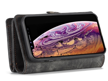 CaseMe 2-in-1 Synthetic Leather Wallet Case for iPhone XR - Khaki/Grey