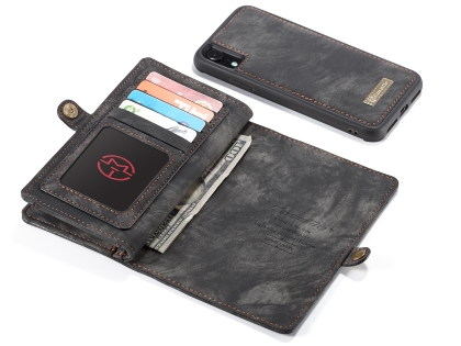 CaseMe 2-in-1 Synthetic Leather Wallet Case for iPhone XR - Khaki/Grey