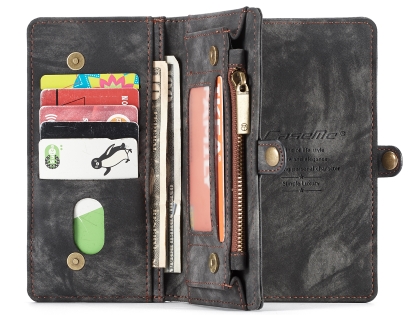CaseMe 2-in-1 Synthetic Leather Wallet Case for iPhone XR - Khaki/Grey