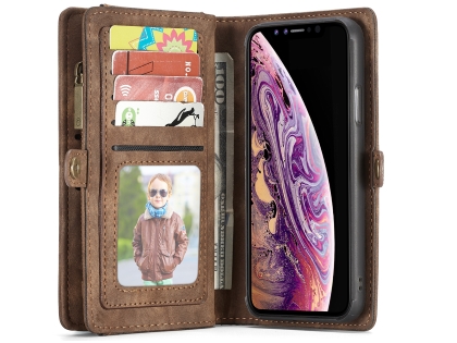 CaseMe 2-in-1 Synthetic Leather Wallet Case for iPhone XR - Beige/Tan