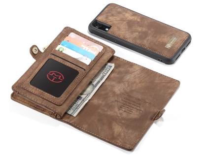 CaseMe 2-in-1 Synthetic Leather Wallet Case for iPhone XR - Beige/Tan