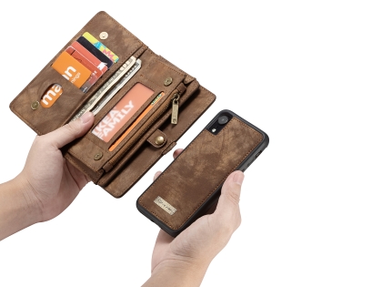 CaseMe 2-in-1 Synthetic Leather Wallet Case for iPhone XR - Beige/Tan