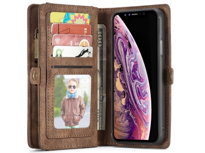 CaseMe 2-in-1 Synthetic Leather Wallet Case for iPhone XS Max - Beige/Tan