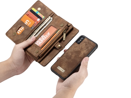 CaseMe 2-in-1 Synthetic Leather Wallet Case for iPhone XS Max - Beige/Tan