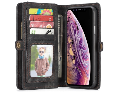 CaseMe 2-in-1 Synthetic Leather Wallet Case for iPhone XS Max - Khaki/Grey