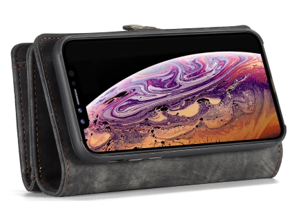 CaseMe 2-in-1 Synthetic Leather Wallet Case for iPhone XS Max - Khaki/Grey