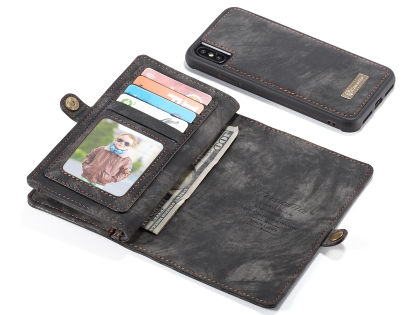 CaseMe 2-in-1 Synthetic Leather Wallet Case for iPhone XS Max - Khaki/Grey