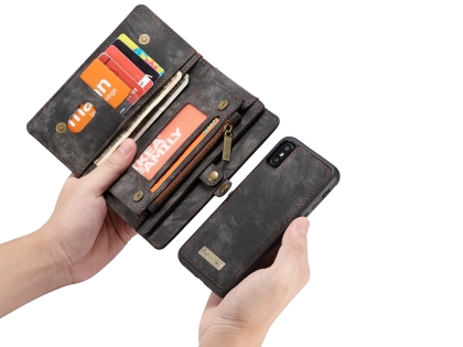 CaseMe 2-in-1 Synthetic Leather Wallet Case for iPhone XS Max - Khaki/Grey