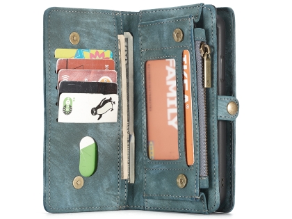CaseMe 2-in-1 Synthetic Leather Wallet Case for iPhone XS Max - Teal/Ash
