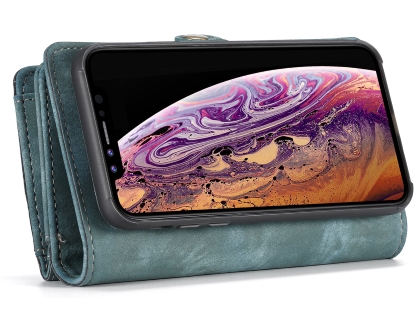 CaseMe 2-in-1 Synthetic Leather Wallet Case for iPhone XS Max - Teal/Ash