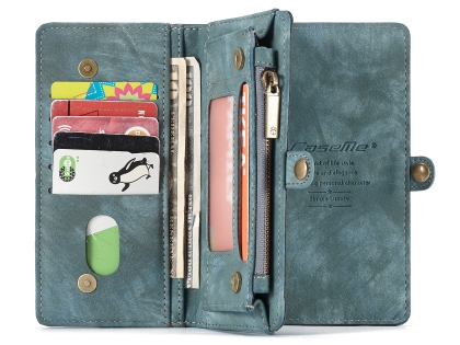 CaseMe 2-in-1 Synthetic Leather Wallet Case for iPhone XS Max - Teal/Ash