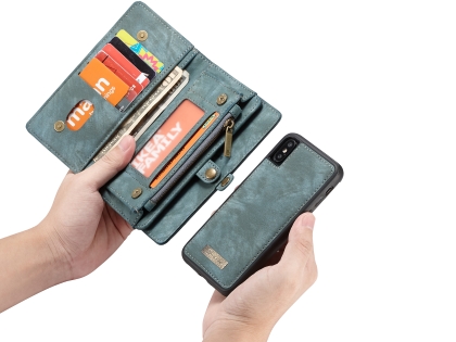 CaseMe 2-in-1 Synthetic Leather Wallet Case for iPhone XS Max - Teal/Ash