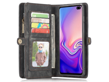CaseMe 2-in-1 Synthetic Leather Wallet Case for Samsung Galaxy S10 - Khaki/Grey