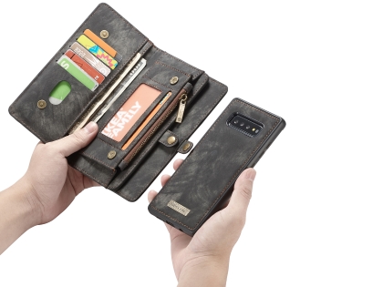 CaseMe 2-in-1 Synthetic Leather Wallet Case for Samsung Galaxy S10 - Khaki/Grey