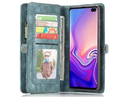 CaseMe 2-in-1 Synthetic Leather Wallet Case for Samsung Galaxy S10+ - Teal/Ash