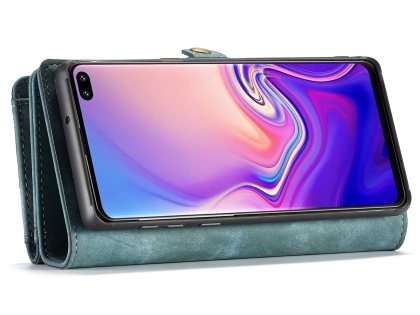CaseMe 2-in-1 Synthetic Leather Wallet Case for Samsung Galaxy S10+ - Teal/Ash