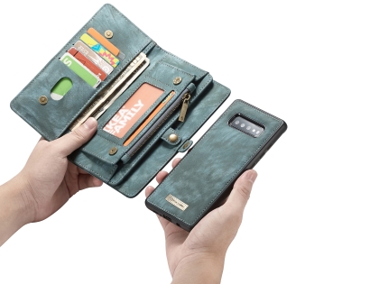 CaseMe 2-in-1 Synthetic Leather Wallet Case for Samsung Galaxy S10+ - Teal/Ash