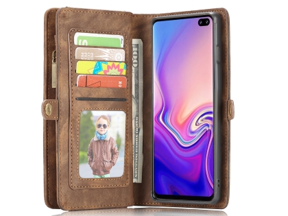 CaseMe 2-in-1 Synthetic Leather Wallet Case for Samsung Galaxy S10 - Beige/Tan