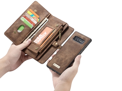 CaseMe 2-in-1 Synthetic Leather Wallet Case for Samsung Galaxy S10 - Beige/Tan
