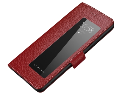 Top Grain Leather Case With Windows for Huawei P30 - Rosewood Leather Case