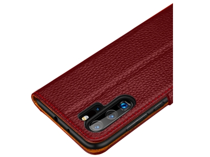 Top Grain Leather Case With Windows for Huawei P30 - Rosewood
