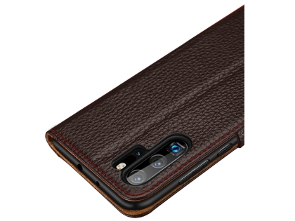 Top Grain Leather Case With Windows for Huawei P30 - Brown