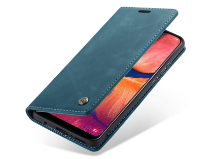 CaseMe Slim Synthetic Leather Wallet Case with Stand for Samsung Galaxy A20 - Teal Leather Wallet Case