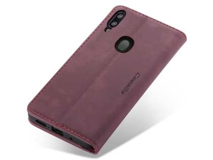 CaseMe Slim Synthetic Leather Wallet Case with Stand for Samsung Galaxy A20 - Burgundy