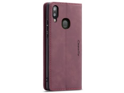 CaseMe Slim Synthetic Leather Wallet Case with Stand for Samsung Galaxy A20 - Burgundy